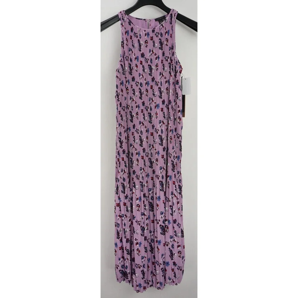 New Halogen(r) Women's Size S Sleeveless Pleated Purple Darota Floral Midi Dress